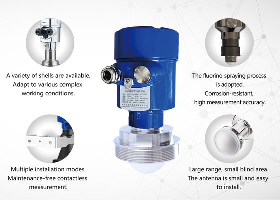 Good price مستوى الرادار 80GHz درجة حرارة عملية جهاز الإرسال -40 ~ + 260 °C وضغط العملية -0.1 ~ 2.0MPa ومشابك حبال الاتصال بالعملية مع IP67 الانترنت